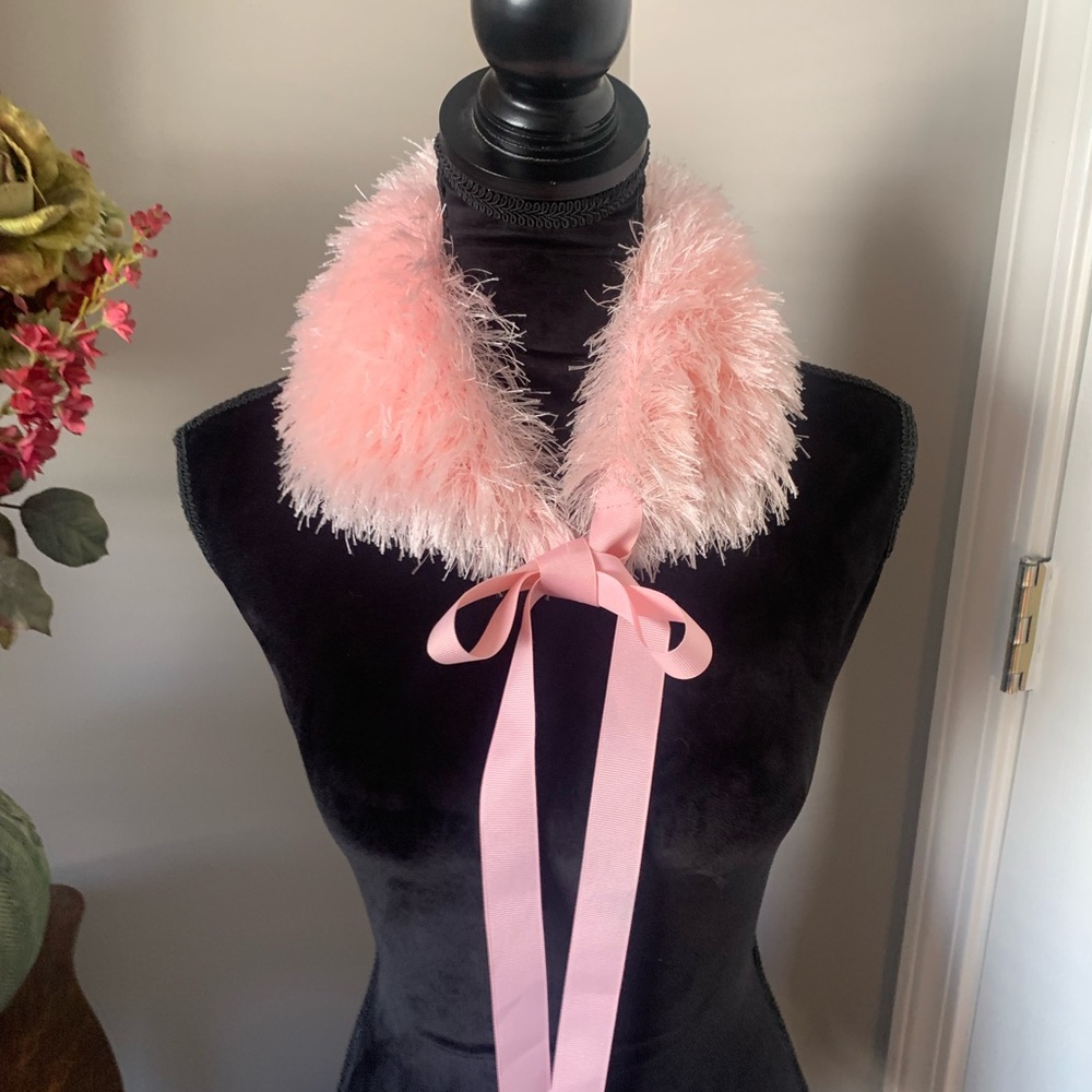 Pink Faux Feather Collar with Ribbon Tie
